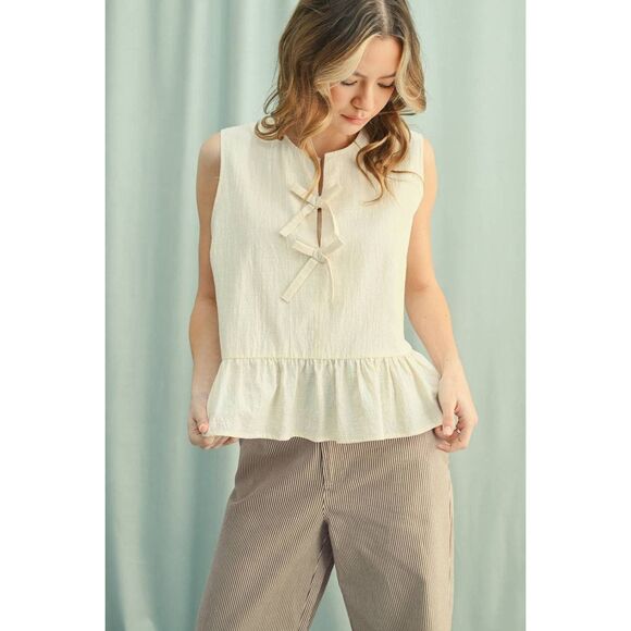 Wishlist Bow Beep Cream Peplum Tank Top - Picture 1 of 6